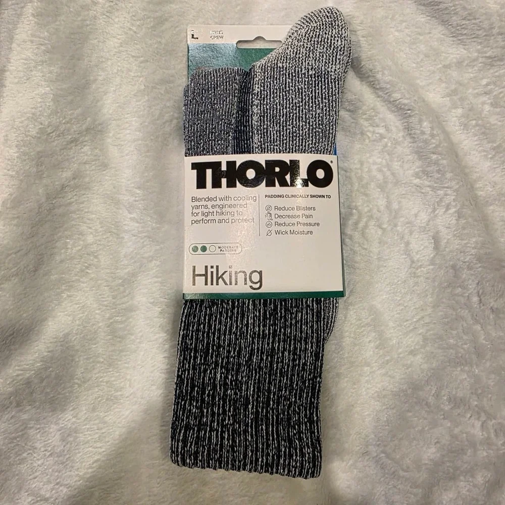 Thorlo Hiking Crew Socks Mens Large Navy Moderate Padding FLTH17‎ 9-12.5 NEW